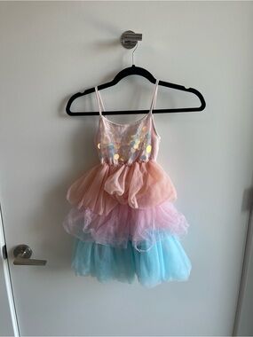 Lola + the Boys Pastel Sequin Tulle Tiered Costume Dress - Pink, Peach & Blue